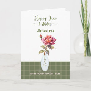 Carte Juin Anniversaire Mois de naissance Fleur Rose