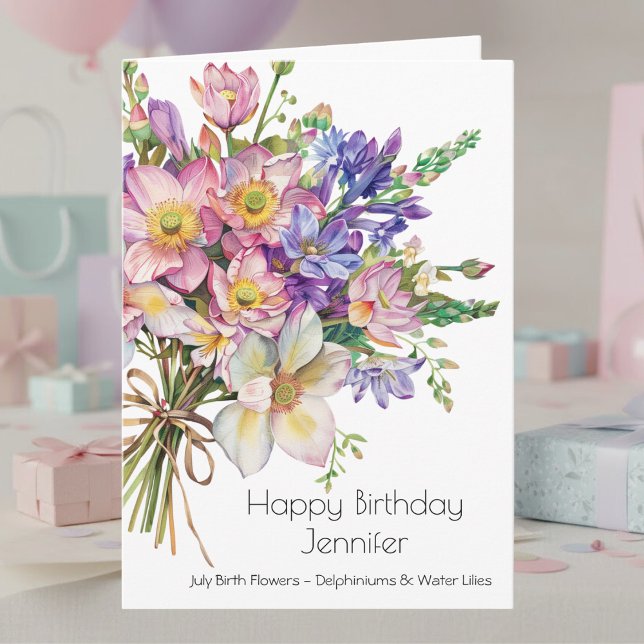 Carte July Birth Flower Birthday Card | Delphiniums (Créateur téléchargé)