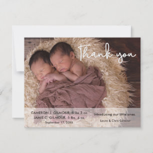 Carte Jumeaux de script moderne Baby shower photo Merci