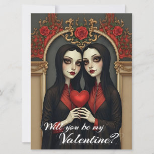 Carte Jumelles gothiques de la Saint-Valentin avec cœur