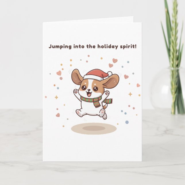Carte Jumping Into the Holiday Spirit Cute Puchi Dōshi (Devant)