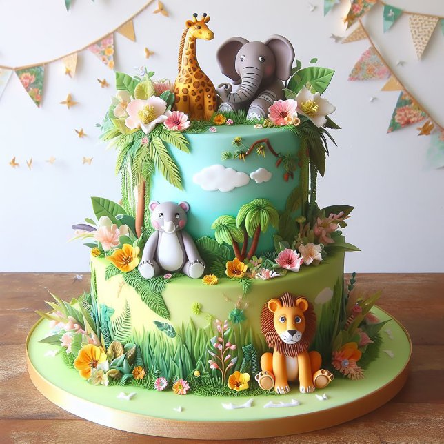 CARTE JUNGLE ANIMAUX THÈME ANNIVERSAIRE DE ENFANT LAYER  (Créateur téléchargé)