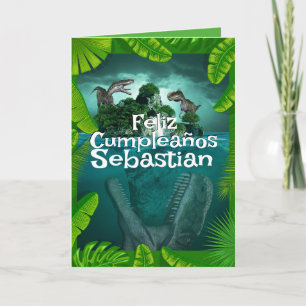Carte Jungle de dinosaures bleus espagnols pour l'annive