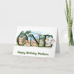 Carte Jungle Safari Animaux 1er Premier Anniversaire Un
