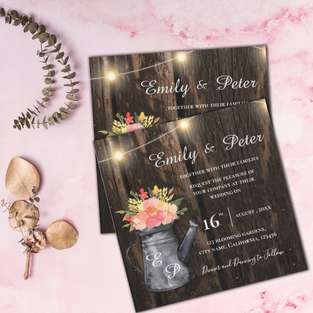 Carte Jus de bois rustique Mariage d'aquarelle orange (Créateur téléchargé)