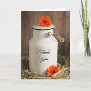 Carte Jus de lait blanc rustique avec Merci de fleurs