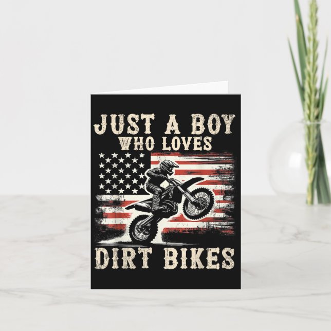 Carte Just A Boy Who Loves Dirt Bikes American Flag Moto (Devant)