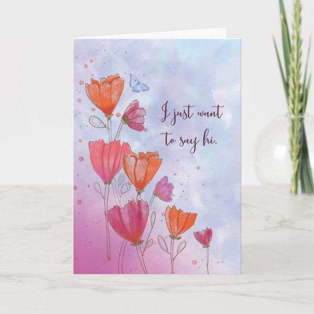 Carte Juste pour dire Hi Orange et Fleurs roses Papillon (Devant)