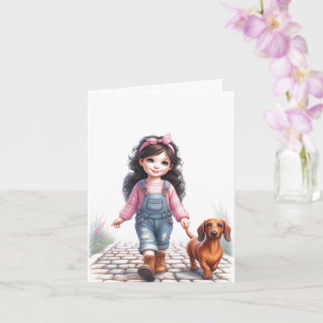Carte Juste une fille et son Dachshund (téléchargeable) (Orchidée)