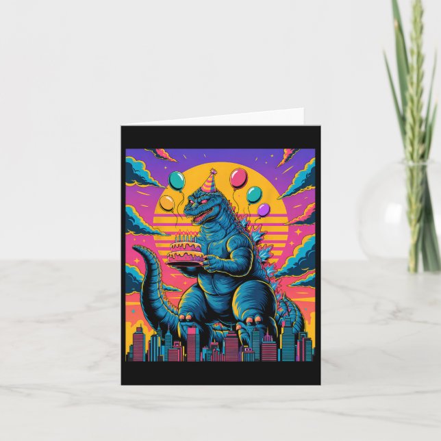 Carte Kaiju Birthday Lloon And Cake Monster Movie Annive (Devant)