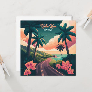 Carte Kailua Kona Hawaii Big Island Sunset Retro
