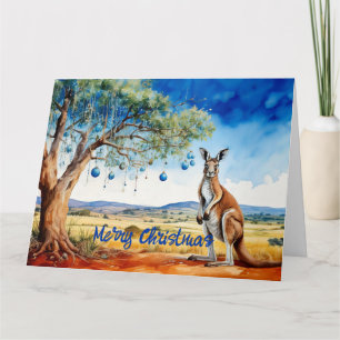Carte Kangaroo sous le gumtree avec les baubles de Noël