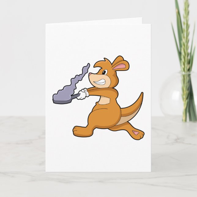 Carte Kangourou comme cuisinier avec poêle (Devant)