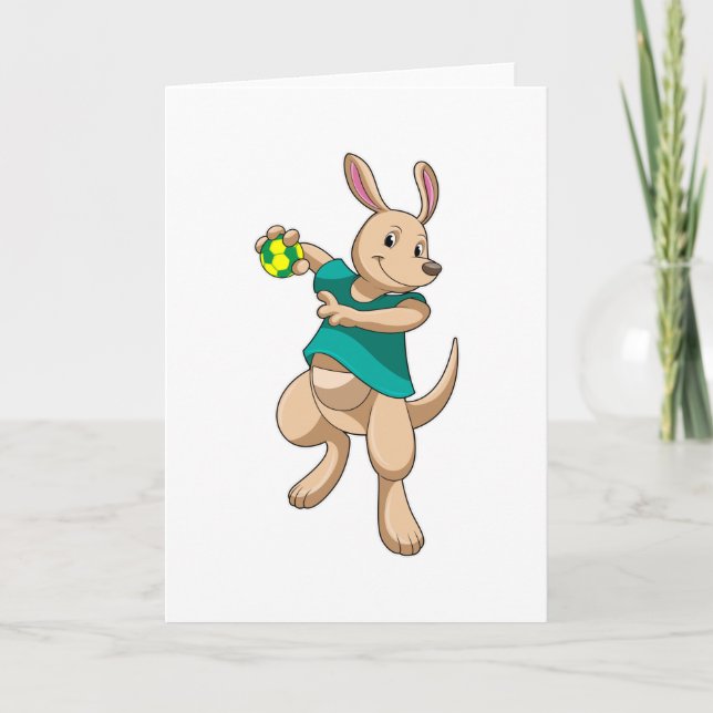 Carte Kangourou en joueur de handball avec ballon de han (Devant)
