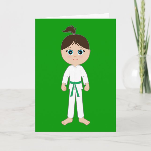 Carte Karate Girl Félicitations Ceinture Verte (Devant)