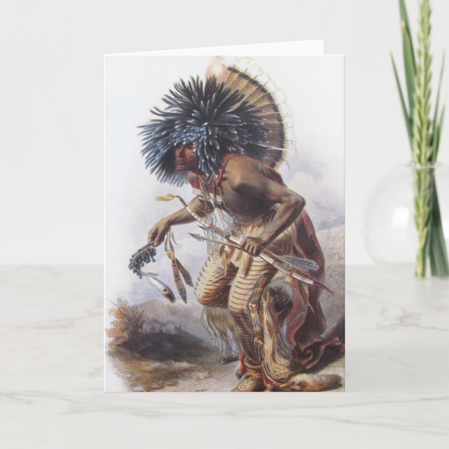 Carte Karl Bodmer - guerrier de Moennitarri faisant la (Devant)