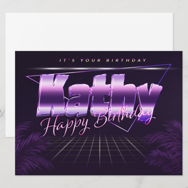 Carte Kathy Name Prénom lila retro Map Anniversaire (Devant / Derrière)