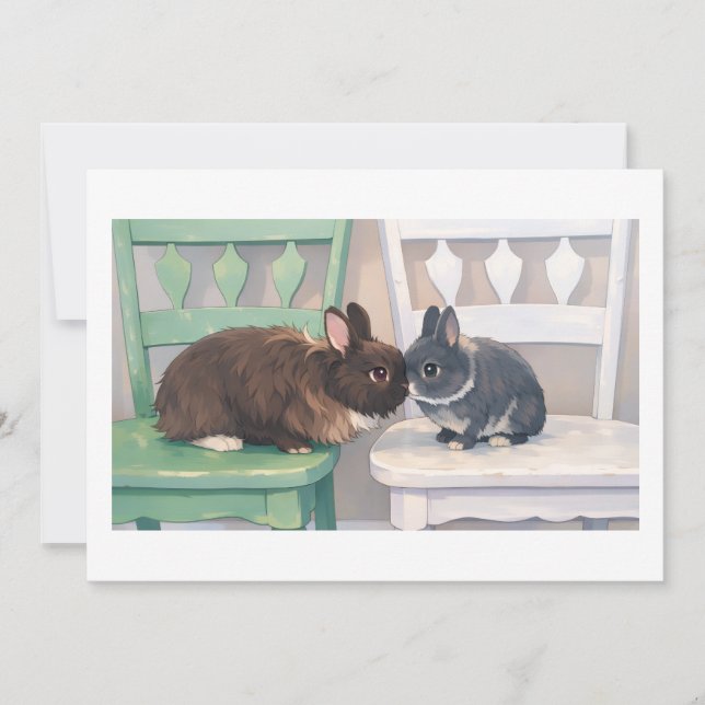 Carte Kawaii Anime Two Bunnies Flat Card (Devant)