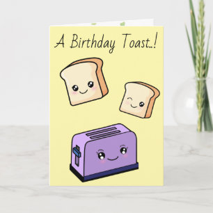 Carte Kawaii Anniversaire Toast mignon Amour Coeurs Nour