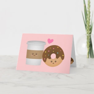 Carte Kawaii Café et Donut en amour, Parfait Couple