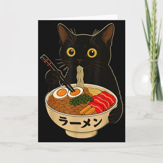 Carte Kawaii Cat Eating Ramen Noodles Funny Anime Gift G (Devant)