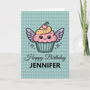 Carte Kawaii Cupcake Salutation d'anniversaire