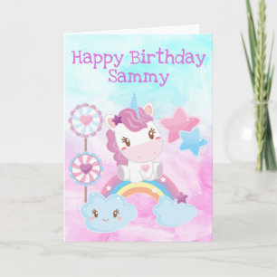 Carte Kawaii Dreamy Unicorn Rainbow Cloud Joyeux anniver