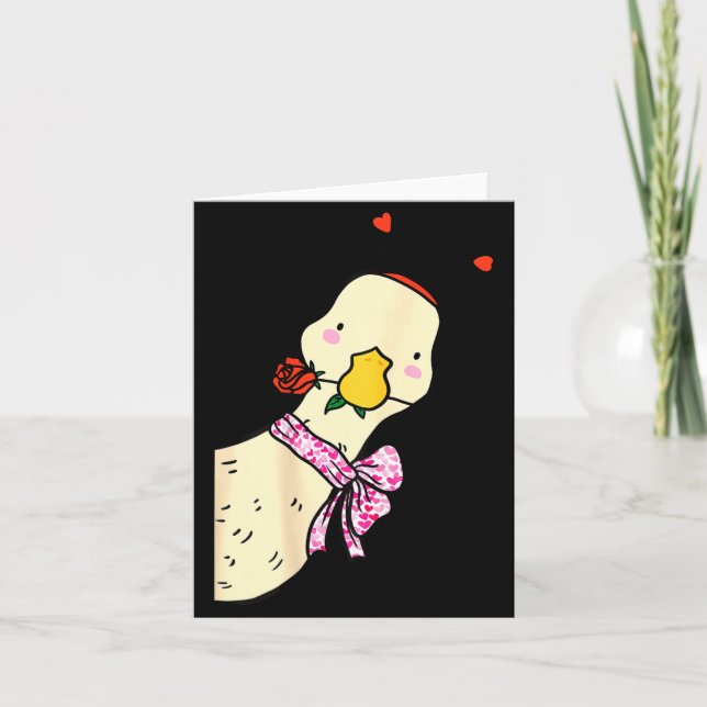 Carte Kawaii Duck Rose Heart Bow Valentine Day Cute Anim (Devant)