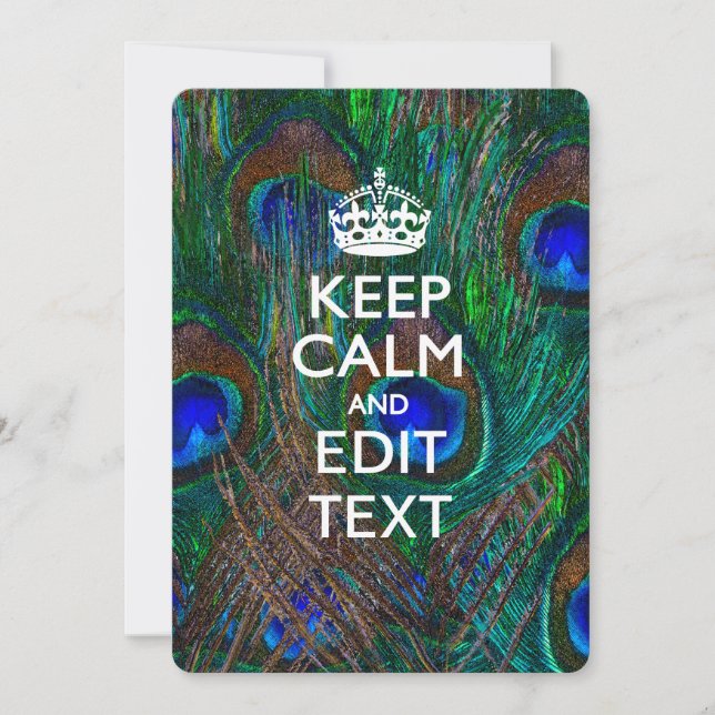 Carte Keep Calm and Your Text on Peacock Feathers (Devant)