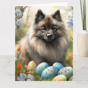 Carte Keeshond avec oeufs de Pâques
