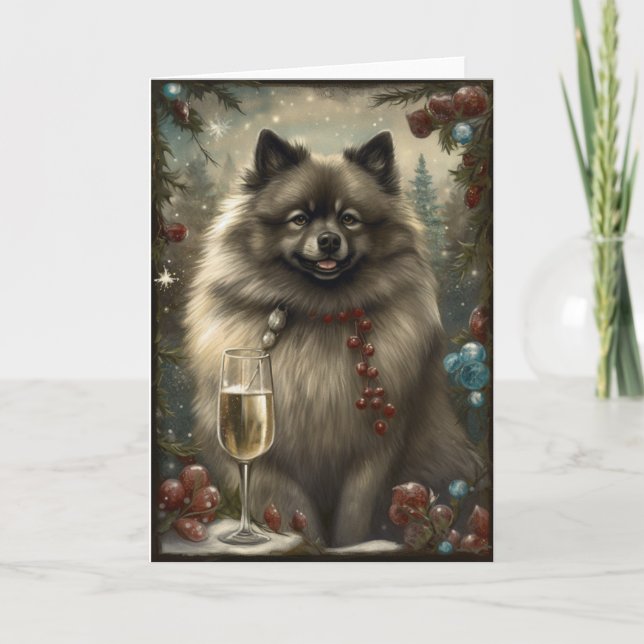Carte Keeshond Chien Nouvel An (Devant)