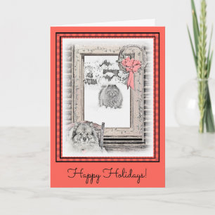 Carte Keeshond Noël hiver fenêtre Peinture Chien Art