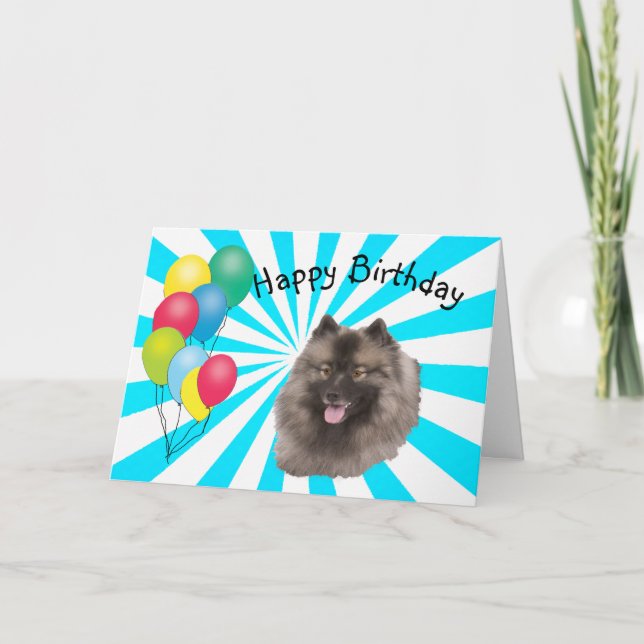 Carte Keeshond sur le joyeux anniversaire blanc de (Devant)