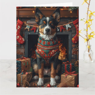 Carte Kelpie australien avec cheminée de cadeaux de Noël