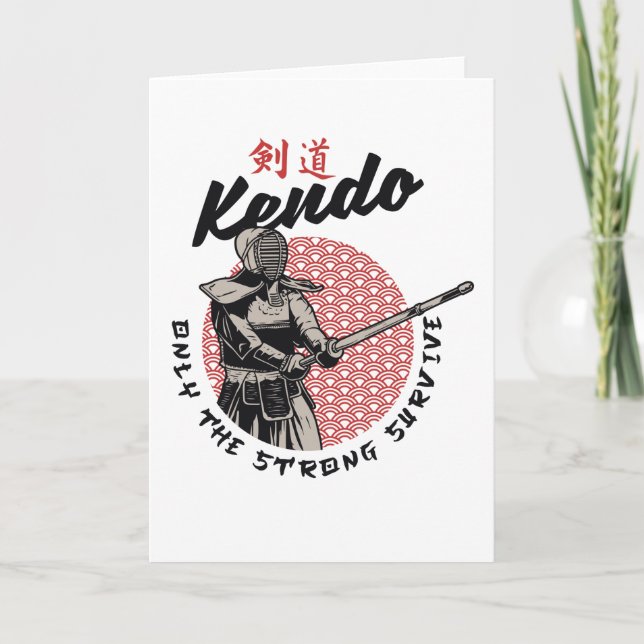 Carte Kendo japonais rétro - Seule la force survit (Devant)