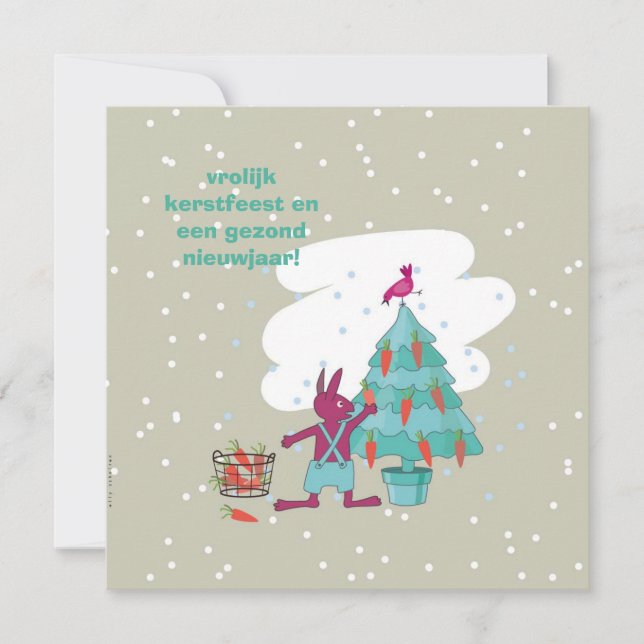 Carte kerstkaart met konijn en wortelversiering (Devant)