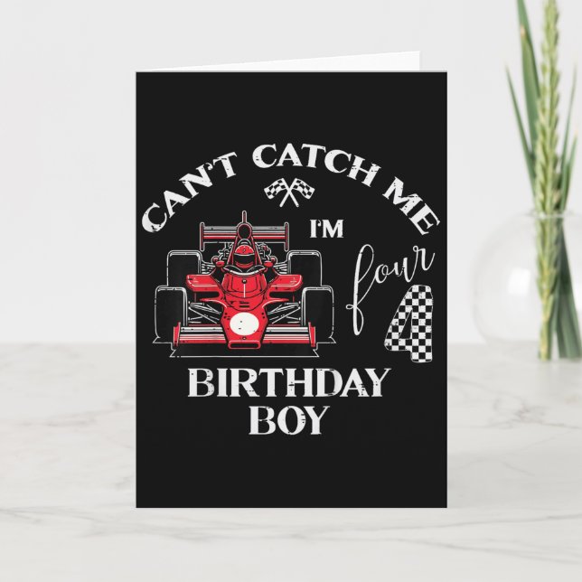 Carte Kids 4th Birthday Race Car Bday Boy Cant Catch Me  (Devant)