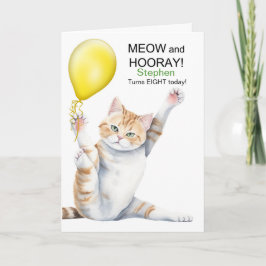 Carte Kids 8th Birthday Cute Cartoon Cat with Name