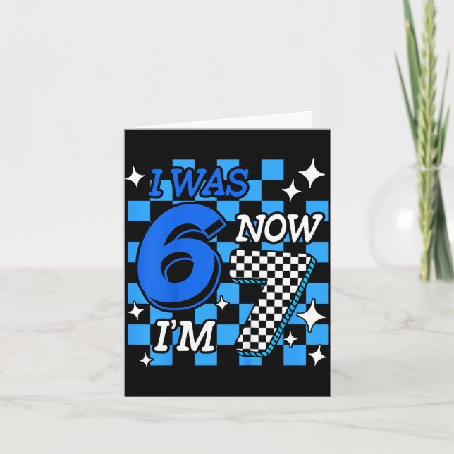 Carte Kids Blue Checkered I Was 6 Now I'm 7 Birthday Boy (Devant)