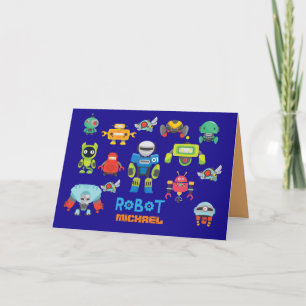 Carte KIDS ROBOT Personnalisé Blue Funny Cartoon Robots