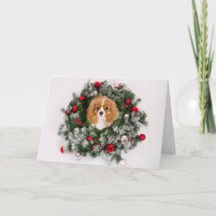 Carte King Charles Cavalier Wreath de Noël
