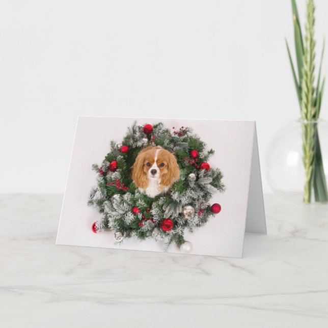 Carte King Charles Cavalier Wreath de Noël (Devant)