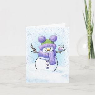 Carte KiniArt Bonhomme de neige & Oiseau