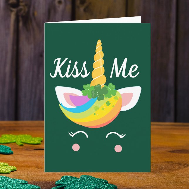 Carte Kiss Me Cute St Patricks Day Unicorn (Créateur téléchargé)
