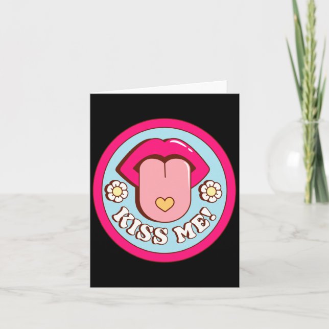 Carte Kiss Me Flower Tongue Out Valentines Day Womens Me (Devant)