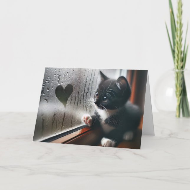 Carte Kitten Anniversaire Avec Coeur Fenêtre (Devant)