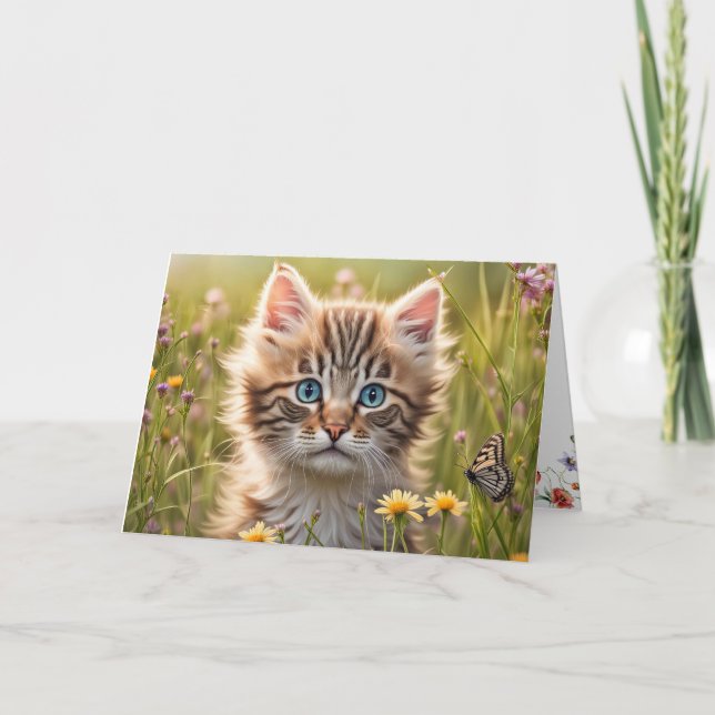 Carte Kitten Anniversaire Avec Papillon (Devant)