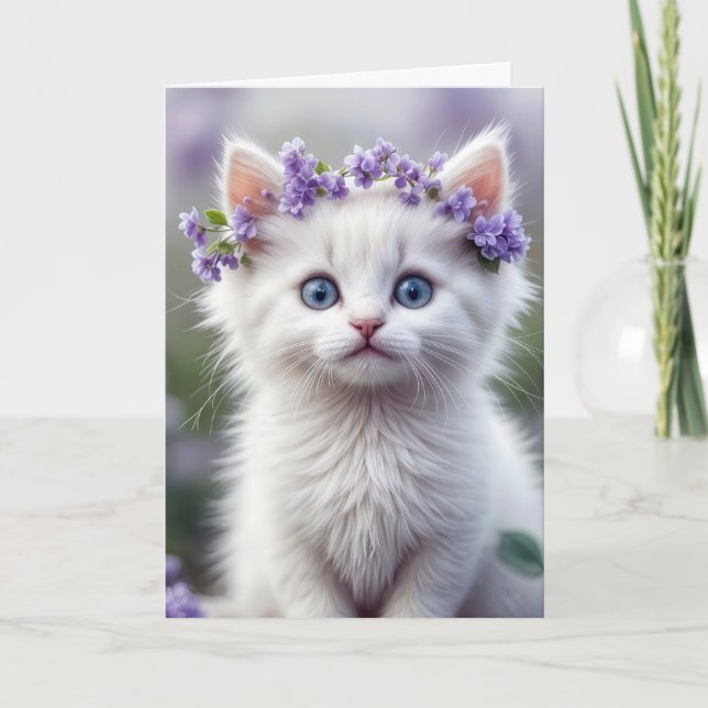 Carte Kitten Blanc Avec Lilac Laurel (Devant)
