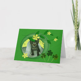 Carte Kitten, Fleurs, Shamrock & Pois verts