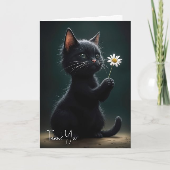 Carte Kitten noir avec Merci margueux blanc (Devant)